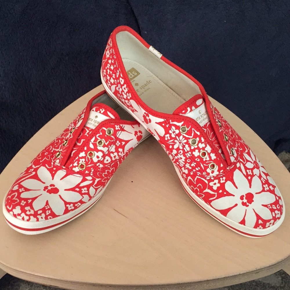 Keds x Kate Spade Red Floral Slip-on Flats